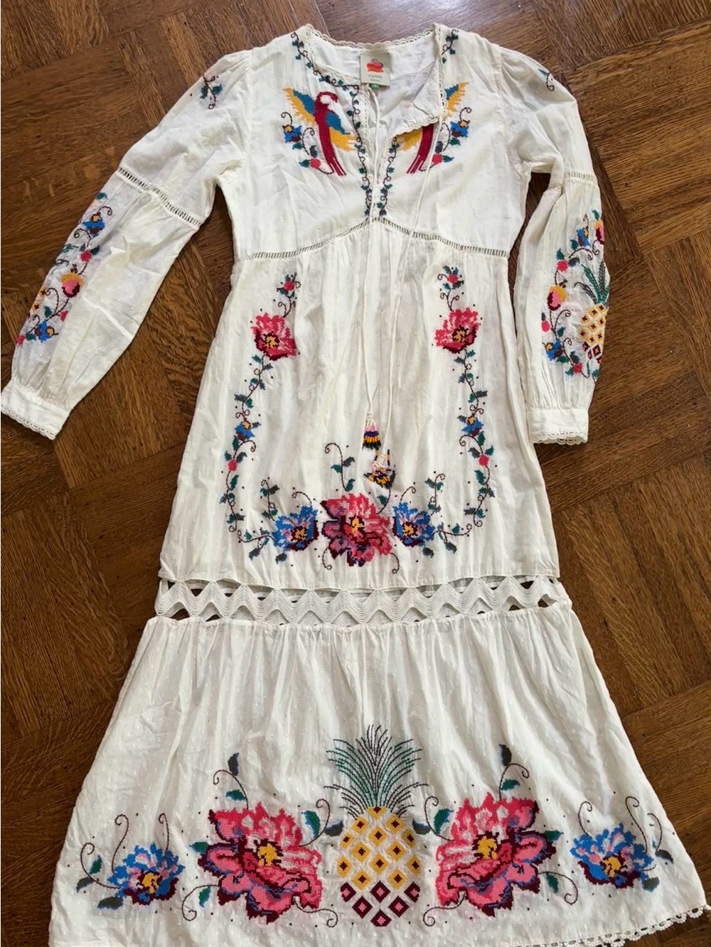 FARM Rio White Maxi Dress with Multicolor Embroidery